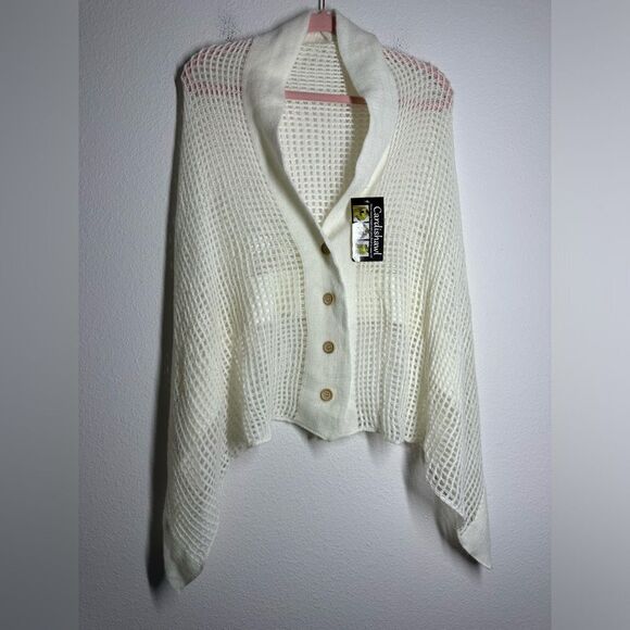 NWT Off White Knit CARDISHAWL Button Shawl  Scarf Poncho Converts OS - Picture 1 of 11